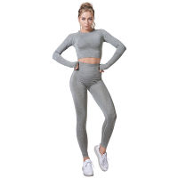 Vital Women Sport Suit Yoga Set Gym Workout Clothes Long Sleeve Fitness Crop Top + High Waist Energy Seamless Leggings