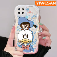 YIWESAN เคสสำหรับ Realme C21Y C25Y รูปการ์ตูนเป็ดโดนัลด์สีสันสดใสลายคลื่นเคสโทรศัพท์โปร่งใสขอบเนื้อครีมกล้องกันกระแทกเคสซิลิโคนอ่อนชัดเจน