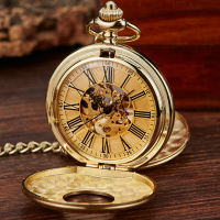 Vintage 2 Sides Open Case Mechanical Mens Watch Double Face Roman Dial Clock Hand Wind Pocket Watch With FOB Chain Gift