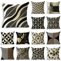 【LZ】 Personality Black and White Geometric Stitching Pillow Cover Sofa Car Office Lumbar Pillow Cushion Cover 40x40cm/45x45cm/50x50cm