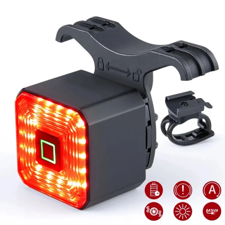 Smart Bicycle Brake Light Tail Rear USB Cycling Light Bike Lamp Auto