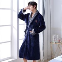 [Xiaoli clothing] Flannel Plus ขนาดผู้ชาย Kimono Robe Gown Homewear สบายๆชุดนอนอุ่นนุ่มชุดนอนชุดอาบน้ำ Sull ชุดนอน