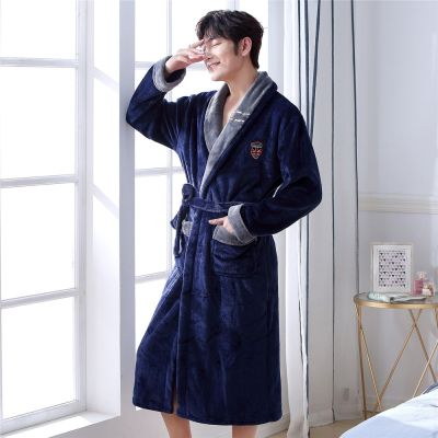 {Xiaoli clothing} Flannel Plus ขนาดผู้ชาย Kimono Robe Gown Homewear สบายๆชุดนอนอุ่นนุ่มชุดนอนชุดอาบน้ำ Sull ชุดนอน