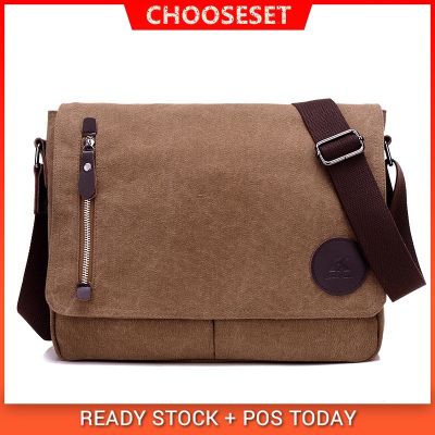 CS New Vintage Canvas Satchel Messenger Bag for Men Travel Shoulder Bag Crossbody School Bag for 13.3 Inch Laptop Chromebook Computer