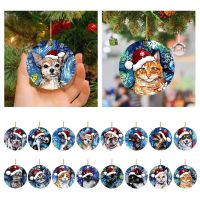 Christmas Cute Artistic Cat and Dog with Hat Pendant Fun Cat Xmas Tree Hanging Ornaments Car Backpack Acrylic Home Decoration Christmas Ornaments