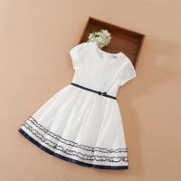 Baby Girls Dress Short Sleeve Princess Dress Summer Cotton Round Collar White Flower Dress Children Kids Wedding Clothing