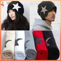 YESHE Crochet Women Winter Slouch Skull Beanie Knit Pentacle Hip-hop Cap Star Cuff Hat