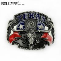 ◑✳✐ The Bullzine Texas bull head belt buckle with pewter finish FP-02602 suitable for 4cm width belt