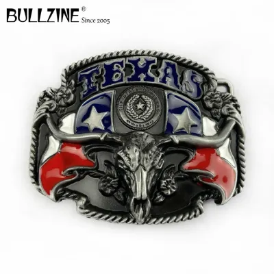 【CC】┅☢☞  The Bullzine Texas bull head belt buckle with pewter finish FP-02602 suitable for 4cm width