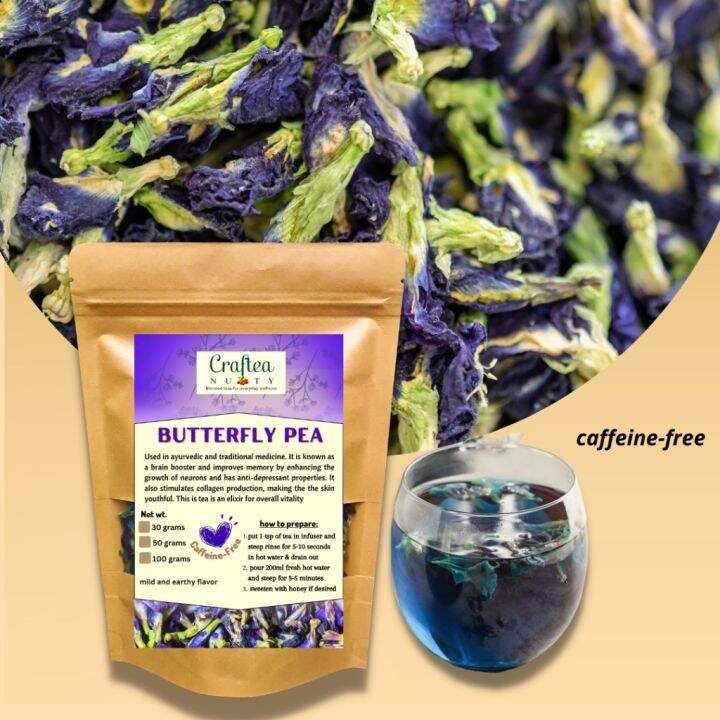 Dried Butterfly Pea Tea 30 grams 50 grams blue Ternatea with Disposable