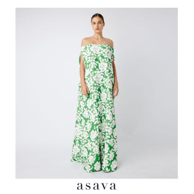 [asava ss20] Floral printed cape gown เดรสเครป แขนกุด
