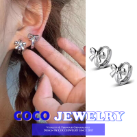 COCOJEWELRY ต่างหูเม็ดเดี่ยวผูกโบว์สีเงินสำหรับผู้หญิงเครื่องประดับแฟชั่นแนวฮิปฮอป