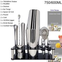 Hot Selling 750 600 450Ml Stainless Steel Cocktail Shaker Mixer Wine Martini Drinking Boston Style Shakers For Party Bar Tool