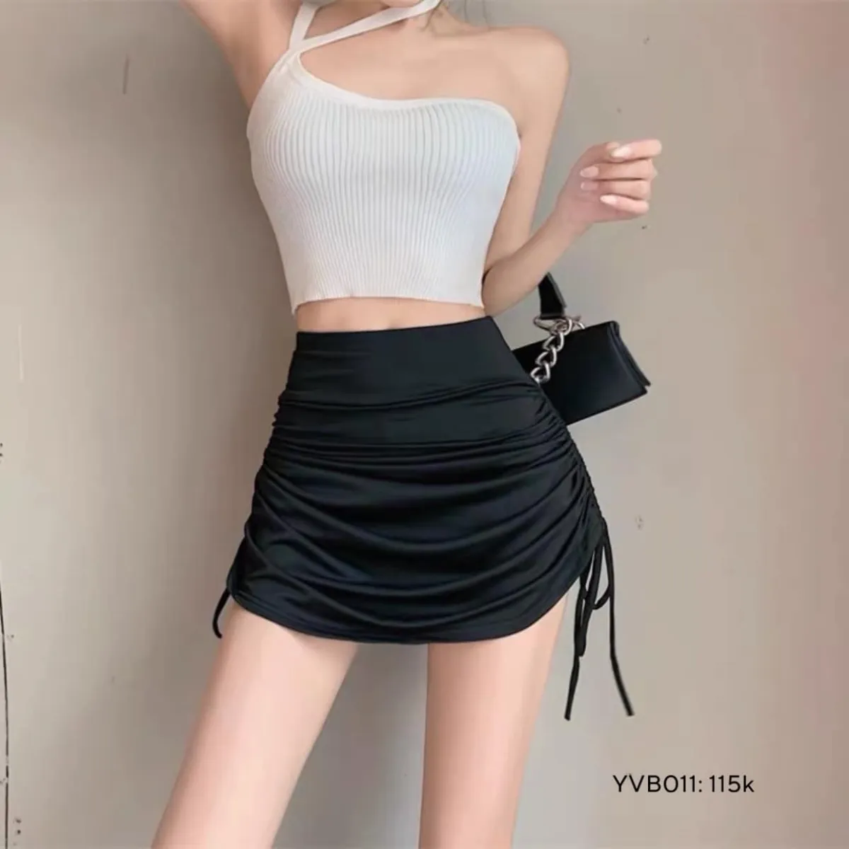 Chân váy xếp ly ngắn rút dây hai bên ôm body lưng cao ulzzang công ...