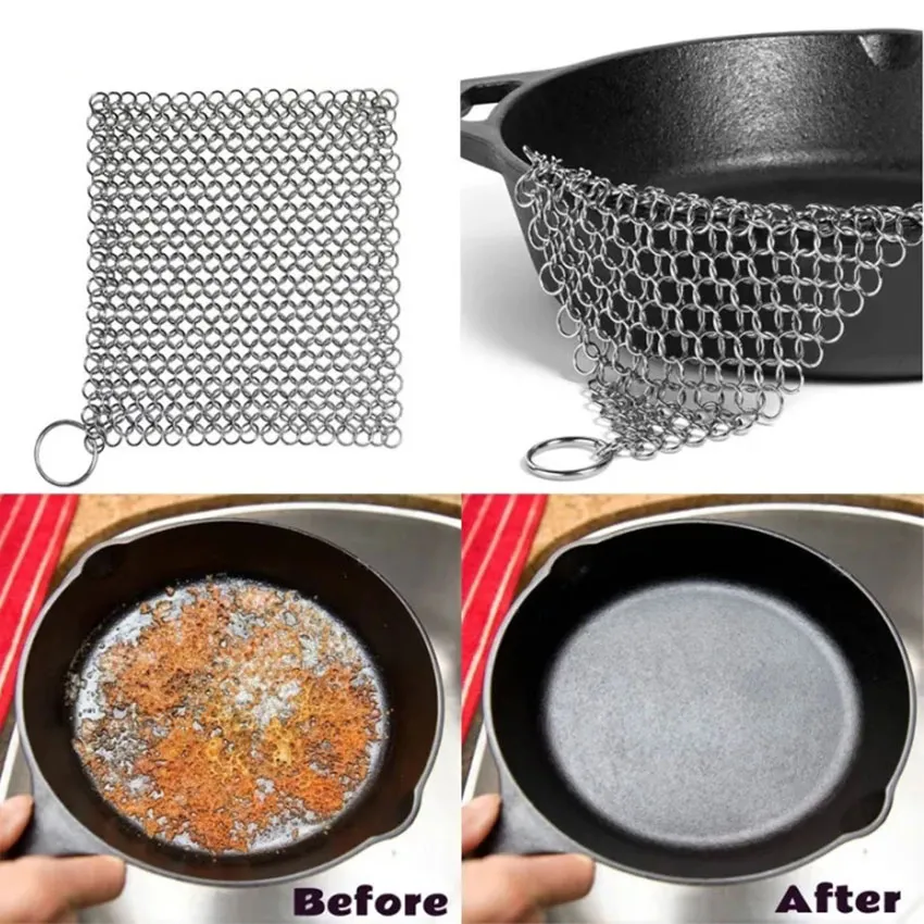 Cast Iron Cleaner, Stainless Steel Pot Brush Net, Cast Iron Chainmail  Scrubber, Metal Scrubber, Premium Cleaning Tool For Cleaning Pots, Woks,  Pans, Bbq Grill, Cleaning Supplies, Cleaning Tool, Christmas Supplies - Temu