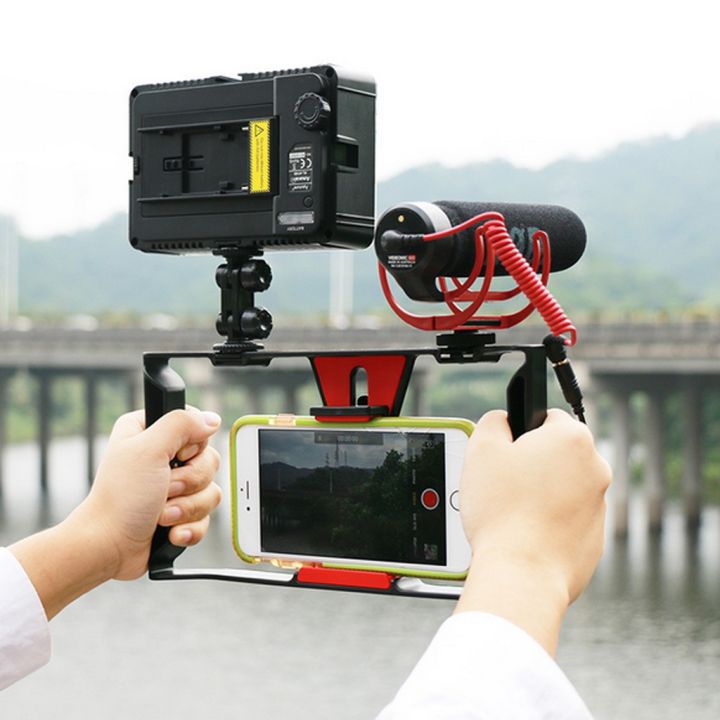 handheld-smartphone-video-rig-case-for-vlog-live-facebook-เคส-สำหรับยึดมือถือ-และไฟ-แฟลซ-ไมโครโฟน