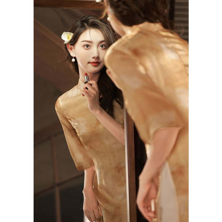 ปรับปรุง-cheongsam-2022ผู้หญิง-high-end-aodai-inverted-big-sleeved-retro-สาวชาเสื้อผ้าหนุ่มสไตล์จีน