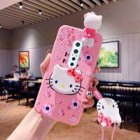 โทรศัพท์เคสสำหรับVIVO V17 Pro Y22 Y22S Y35 Y01 Y02S Y16 V25 V25E สีชมพูน่ารักHello Kitty Softซิลิโคนโทรศัพท์ผู้ถือLanyard