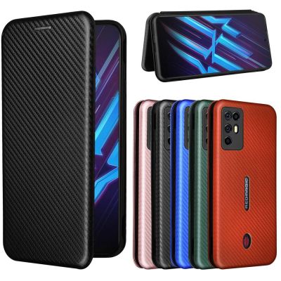 ~ Luxury Carbon Fiber PU Leather Casing ZTE Nubia Red Magic 6R Magnetic Flip Cover Wallet Case Card Holder Stand