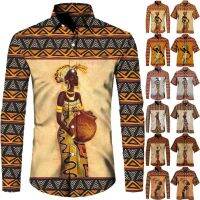 Ethnic Style African Girl 3D Print Short/Long Sleeve Button Shirts for Men Women Dashiki Folk Custom Vintage Tops Couple Clothes