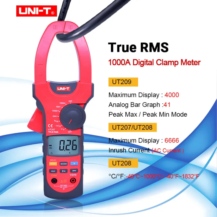 UNI-T UT207/UT208/UT209 1000A AC/DC Digial Clamp Meter True RMS Ammeter ...