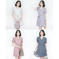 ขาว/ม่วง/ชมพู/เทาฟ้า ?  SLYQ BLOOMING FLORAL TIE WAIST WRAP DRESS