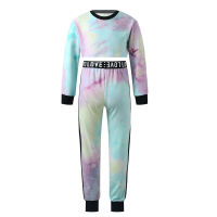 4-14Y Kids Girls Clothes Sets Tie Dye Print Crop Tops T-Shirts+Letter Pants Children Clothing Spring Teen Tracksuits Sports Sets