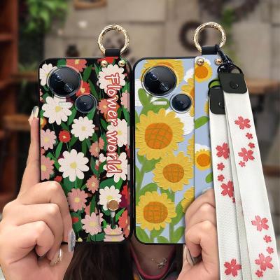 Phone Holder Wrist Strap Phone Case For Tecno Spark10 5G/Ki8 Waterproof Soft Case Soft ring painting flowers Shockproof