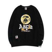 S3✒BAPE ผ้าฝ้ายบริสุทธิ์หลวมพิมพ์ลายพรางฤดูใบไม้ร่วงและฤดูหนาว,สำหรับทั้งหญิงและชายห่วงกำมะหยี่เข้ากับทุกชุดเทรนด์เสื้อกันหนาวคอกลม