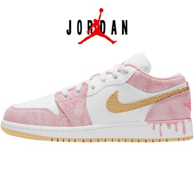 [HOT] Original✅ ΝΙΚΕ Ar J0dn 1 Low Womens Shoes White Powder Ice Cream Gold Hook Casual Shoes Sneakers Light And Comfortable Basketball Shoes