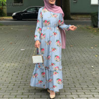 [เคลียร์สต๊อกขาย]Celmia ZANZEA ชุดยาวพิมพ์ลายมุสลิม Abayas สำหรับผู้หญิง Bohemian Ruffles Sundress Eid Mubarek เสื้อคลุม Abaya ตุรกี Ramadan Hijab Vestido#20