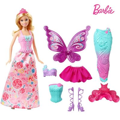 Gift ตุ๊กตา Barbie ต้นตำรับพร้อมชุดและอุปกรณ์เสริมสำหรับตัวละครในเทพนิยาย3ตัวเจ้าหญิงเงือกและของขวัญนางฟ้าเป็นเวลา3ถึง7ปี