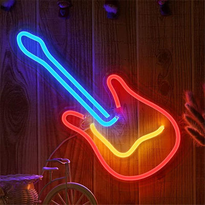 3D Neon Guitar Light LED Light Sign Decor Light Art Neon Sign for Home Decoration House Rock Bar Pub Ho Beach Party Usb Lamp