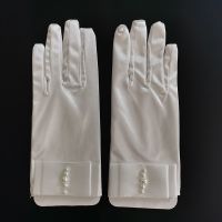 ♕㍿● Pearls Satin Wrist Length Full Fingers Gloves for Wedding Opera Party 1920s Adult Size