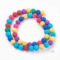 1 Strand Natural Lava Rock Beads Strands Dyed Round Mixed Color 8mm Hole: 1mm