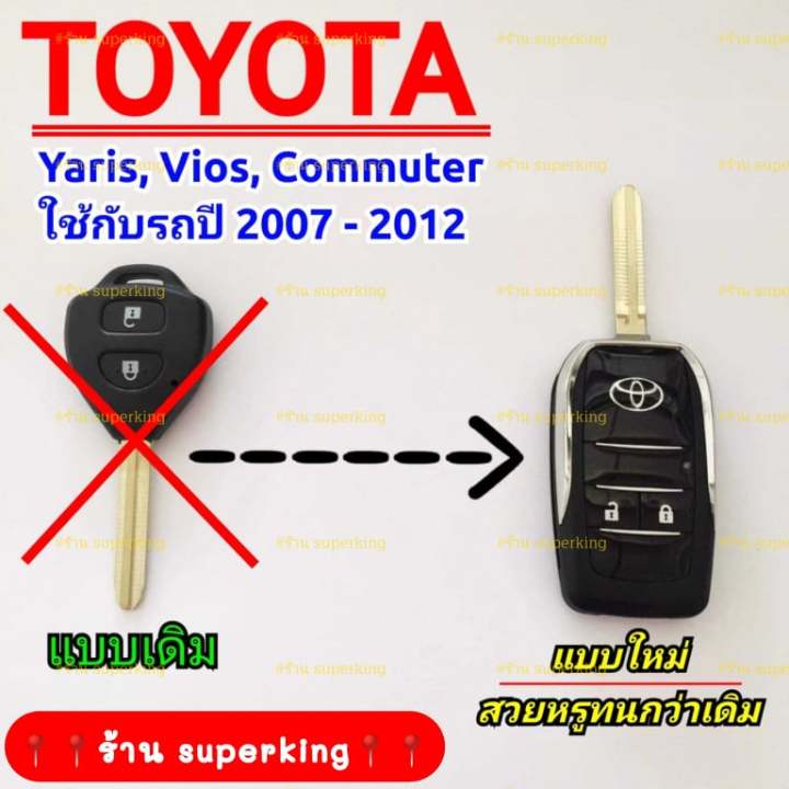 กรอบกุญแจรีโมทพับ-โตโยต้า-แบบ-2-ปุ่มกด-รถรุ่น-toyota-yaris-vios-commuter-t2