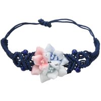 Woven Bracelet Chinese Style Ceramic Flower Bracelet Wrist(Three Colours)