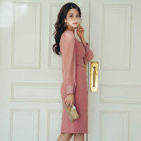 Chiffon stitching slim wrap hip dress with autumn celebrity temperament