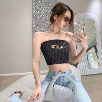 Bloggers Same Style Diesel Early Spring New Style Hollow Lettered Chest Wrap To Look Slimming Single Wear With Ultra Short Tube Top Vest For Women