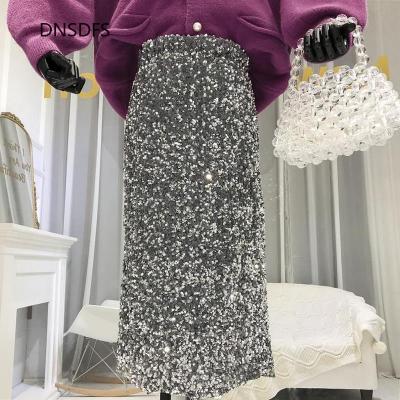 Sequined Skirt Women Office Lady Pencil Skirts High Elastic Waisted Velvet Mid-calf Skirt Fashion Stretch y Korean Clothing