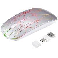 2.4G Wireless Mouse LED Rechargeable Slim Silent Mouse with USB and Type C 2 in 1 Receiver for Computers Laptops