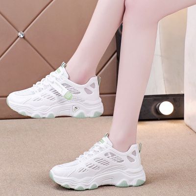 【Ready】🌈 Sports shoes womens ins trend 2023 summer new all-match breathable thick-soled running casual hollow mesh daddy shoes