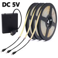 DC 5V 5mm USB COB LED Strip 4xAA Battery Powered High Density 320LEDs/m Flexible LED Tape Ribbon TV Backlight Cabinet Light LED Strip Lighting