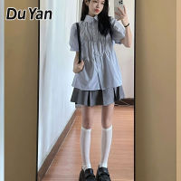 Du YAN เสื้อโปโลผู้หญิงแขนสั้น,ปกเสื้อสีฟ้าหวาน