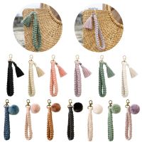 【DT】1Pc Boho Style Macrame Braided Keychain with Lobster Claw Cord Wristlet Lanyard Key Fob Strap for Women Macrame Accessories hot