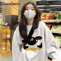 Xiaozhainv เสื้อสเวตเชิ้ตมีฮู้ดโอเวอร์ไซส์ลายน่ารักแกะฉบับภาษาเกาหลีฤดูใบไม้ร่วง