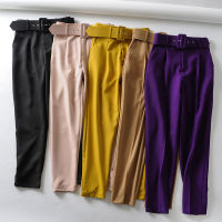 ผู้หญิงสีดำกางเกง Sashes กระเป๋าซิป Fly สุภาพสตรี Streetwear 2020 Casual Chic กางเกง Pantalones 9สี