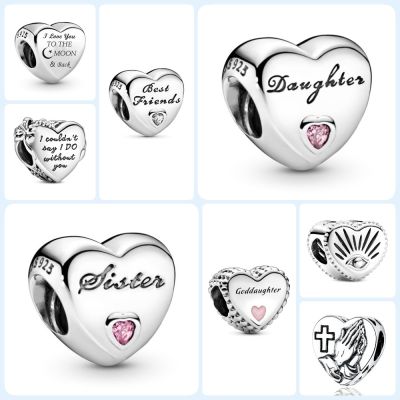 Real 925 Sterling Silver Family Sister Daughter Friends Heart Charm fit for Original Women Pandora Bracelet Anniversary Gift