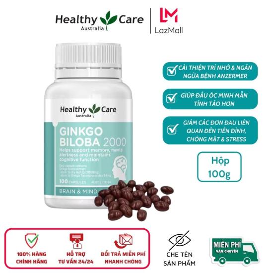 Viên uống bổ não healthy care ginkgo biloba 2000mg, 100 viên - ảnh sản phẩm 1