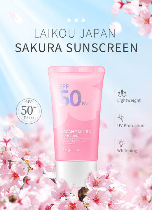 ส่งเร็ว-laikou-japan-sakura-ครีมกันแดดซากุระไวท์เทนนิ่ง-spf50-pa-uv-protection-face-amp-body-sunblock-เนื้อครีมบางเบา-ซึมไว-ไม่เหนียวเหนอะหนะ-50g